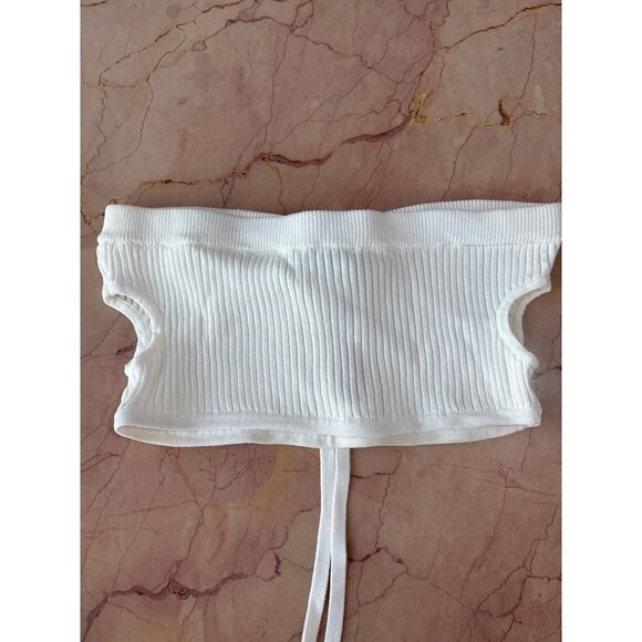 Casablanca Cut Out Ribbed Bralette in White Small New Womens Cropped Tube Top - Picture 7 of 10